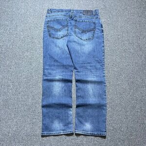 Y2K Axel‎ Slim Straight Jeans 36x32 Blue Denim Medium Wash Embroidered Pockets